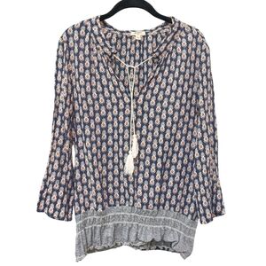 Dylan Boho Print Tassel Tie Neck Blouse